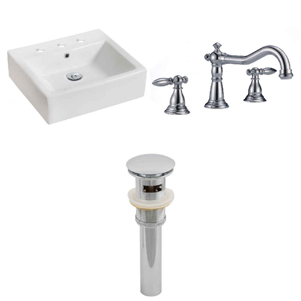 21-in. x 16.5-in. Rectangle Bathroom Vessel Sink Set White Enamel Glaze
