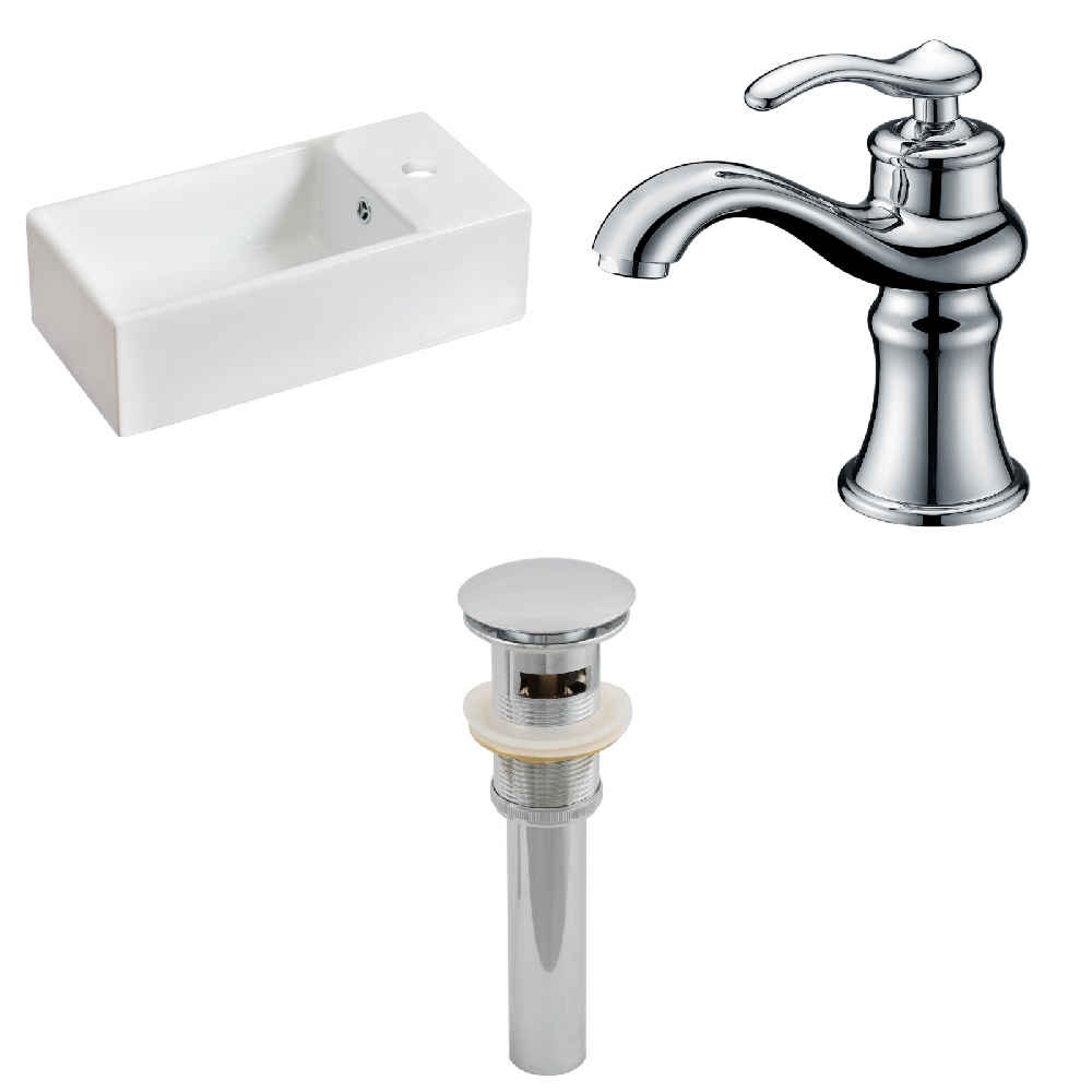 19.25-in. x 9.5-in. Rectangle Bathroom Vessel Sink Set White Enamel Glaze