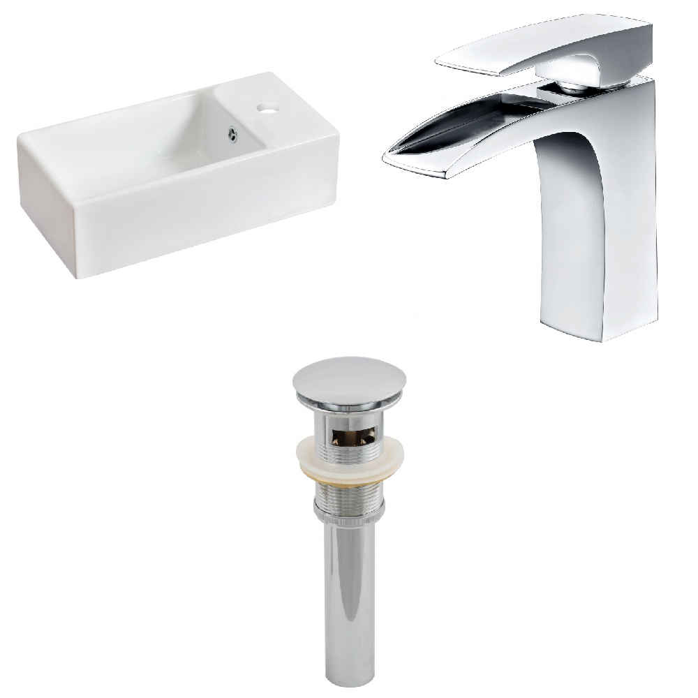 19.25-in. x 9.5-in. Rectangle Bathroom Vessel Sink Set White Enamel Glaze