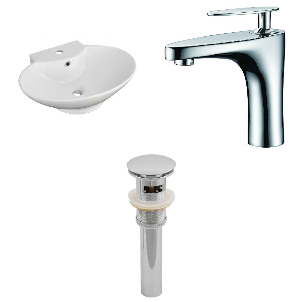 22.75-in. x 17.25-in. Oval Bathroom Vessel Sink Set White Enamel Glaze
