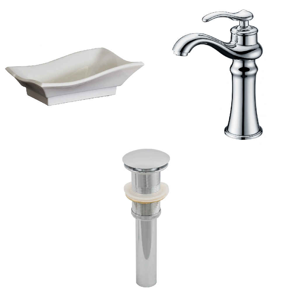 20-in. x 14-in. Unique Bathroom Vessel Sink Set White Enamel Glaze