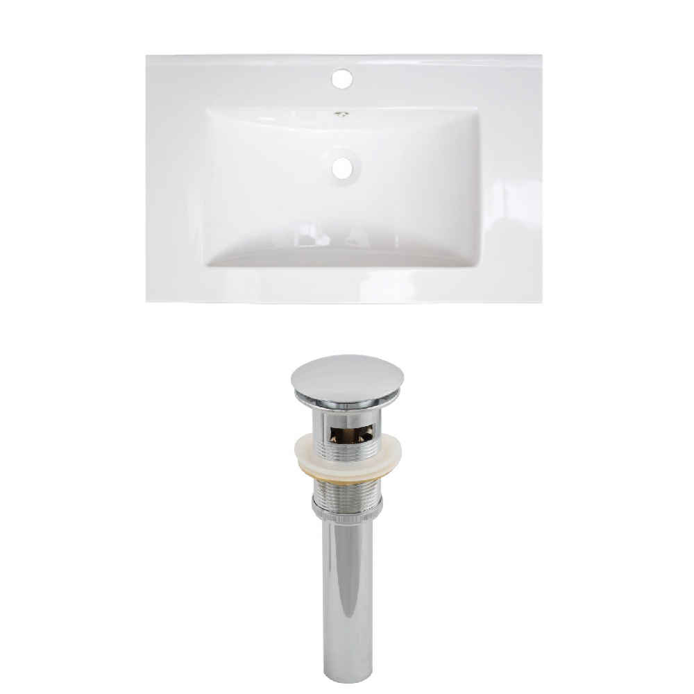 30-in. W 1 Hole Ceramic Top Set In White Color - Overflow Drain Incl.