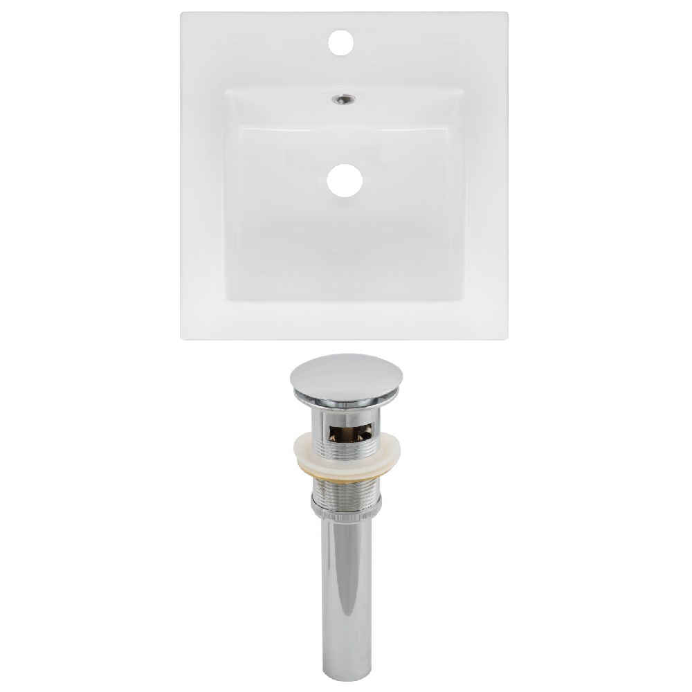 16.5-in. W 1 Hole Ceramic Top Set In White Color - Overflow Drain Incl.
