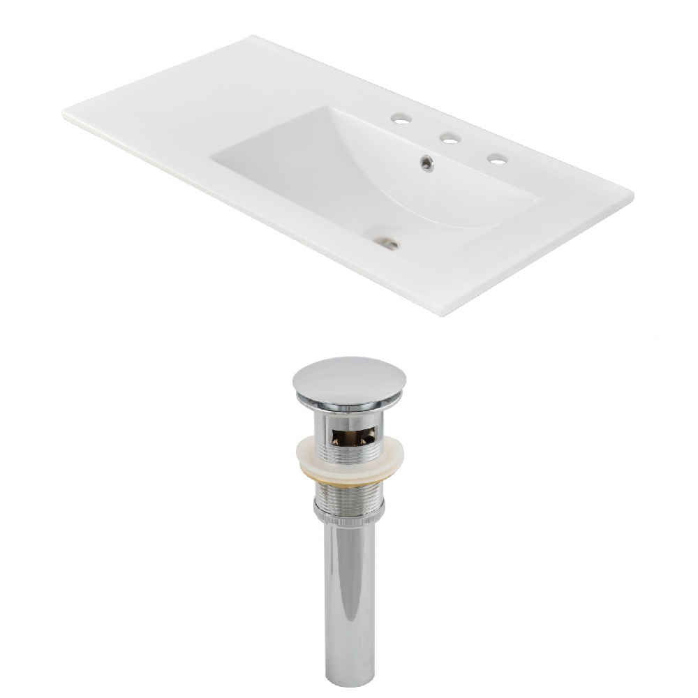 35.5-in. W 3H8-in. Ceramic Top Set In White Color - Overflow Drain Incl.