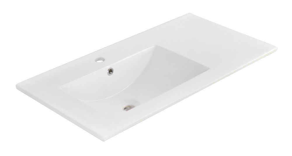 35.5-in. W 1 Hole Ceramic Top Set In White Color - Overflow Drain Incl.