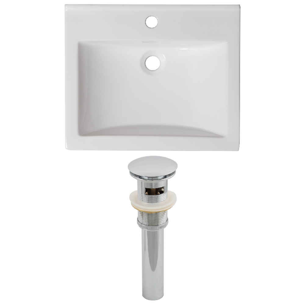 21-in. W 1 Hole Ceramic Top Set In White Color - Overflow Drain Incl.