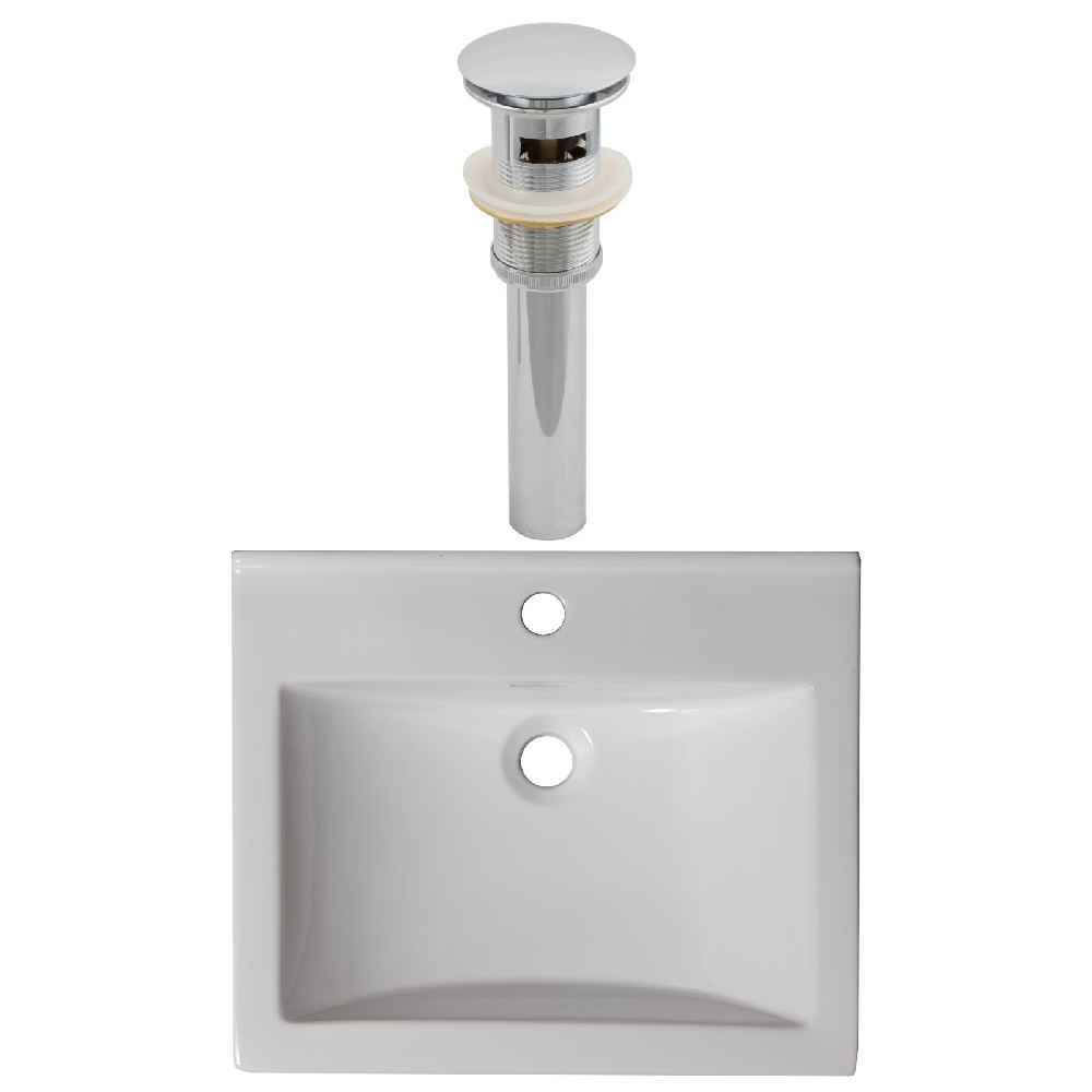 21.5-in. W 1 Hole Ceramic Top Set In White Color - Overflow Drain Incl.