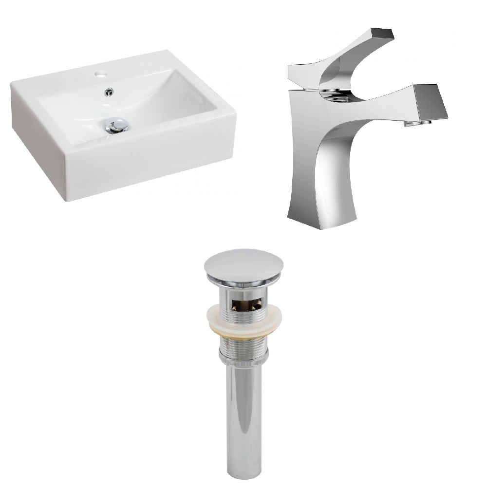 20.25-in. x 16.25-in. Rectangle Bathroom Vessel Sink Set White Enamel Glaze