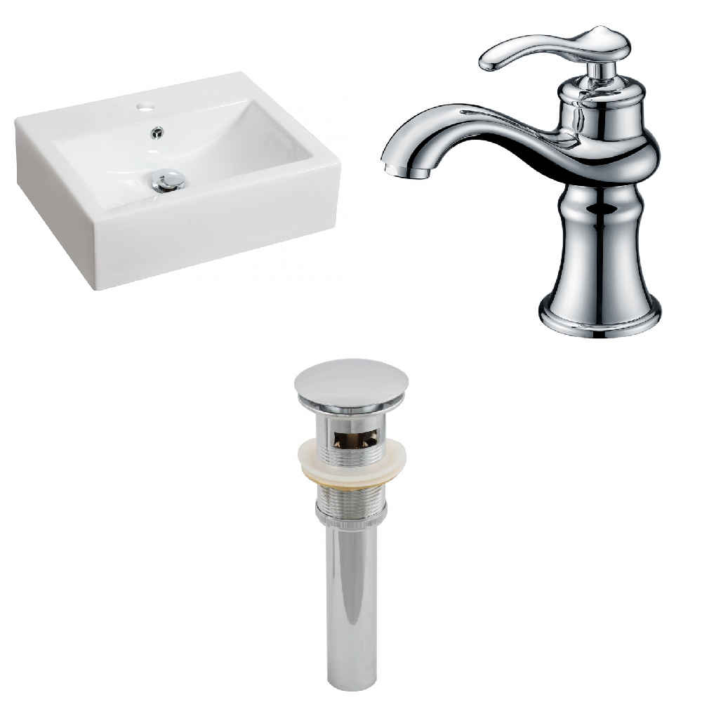 20.25-in. x 16.25-in. Rectangle Bathroom Vessel Sink Set White Enamel Glaze