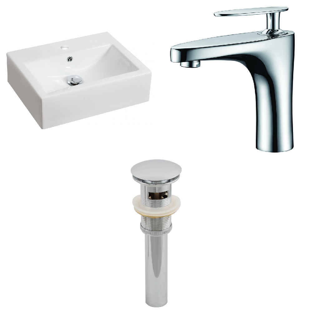 20.25-in. x 16.25-in. Rectangle Bathroom Vessel Sink Set White Enamel Glaze