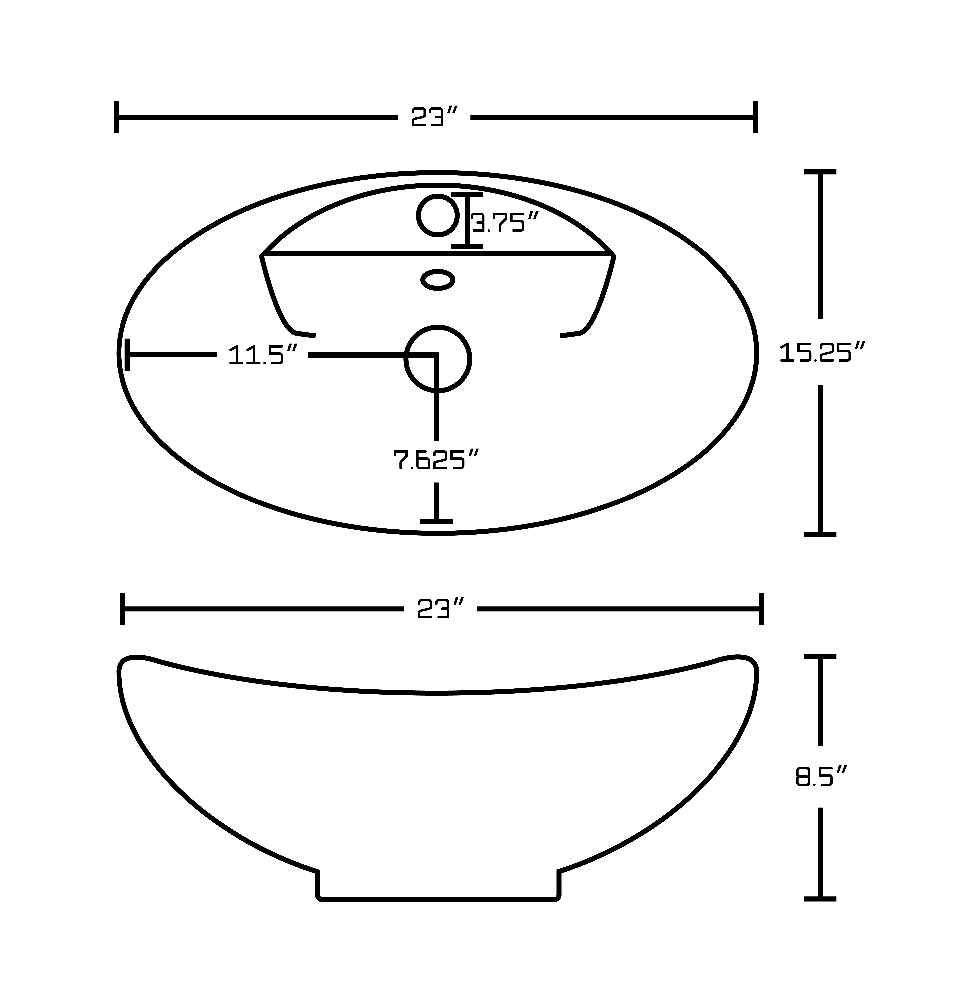 23-in. x 15.25-in. Oval Bathroom Vessel Sink White Enamel Glaze