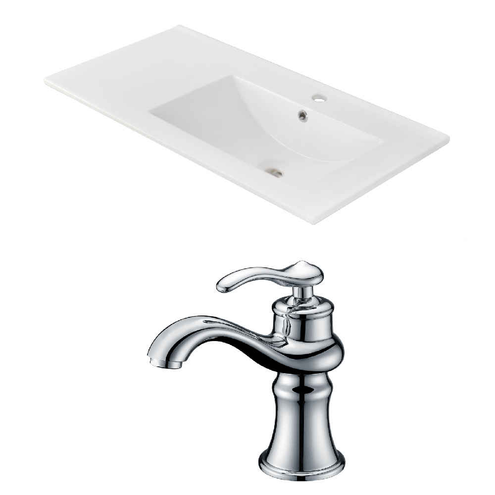 35.5-in. W 1 Hole Ceramic Top Set In White Color