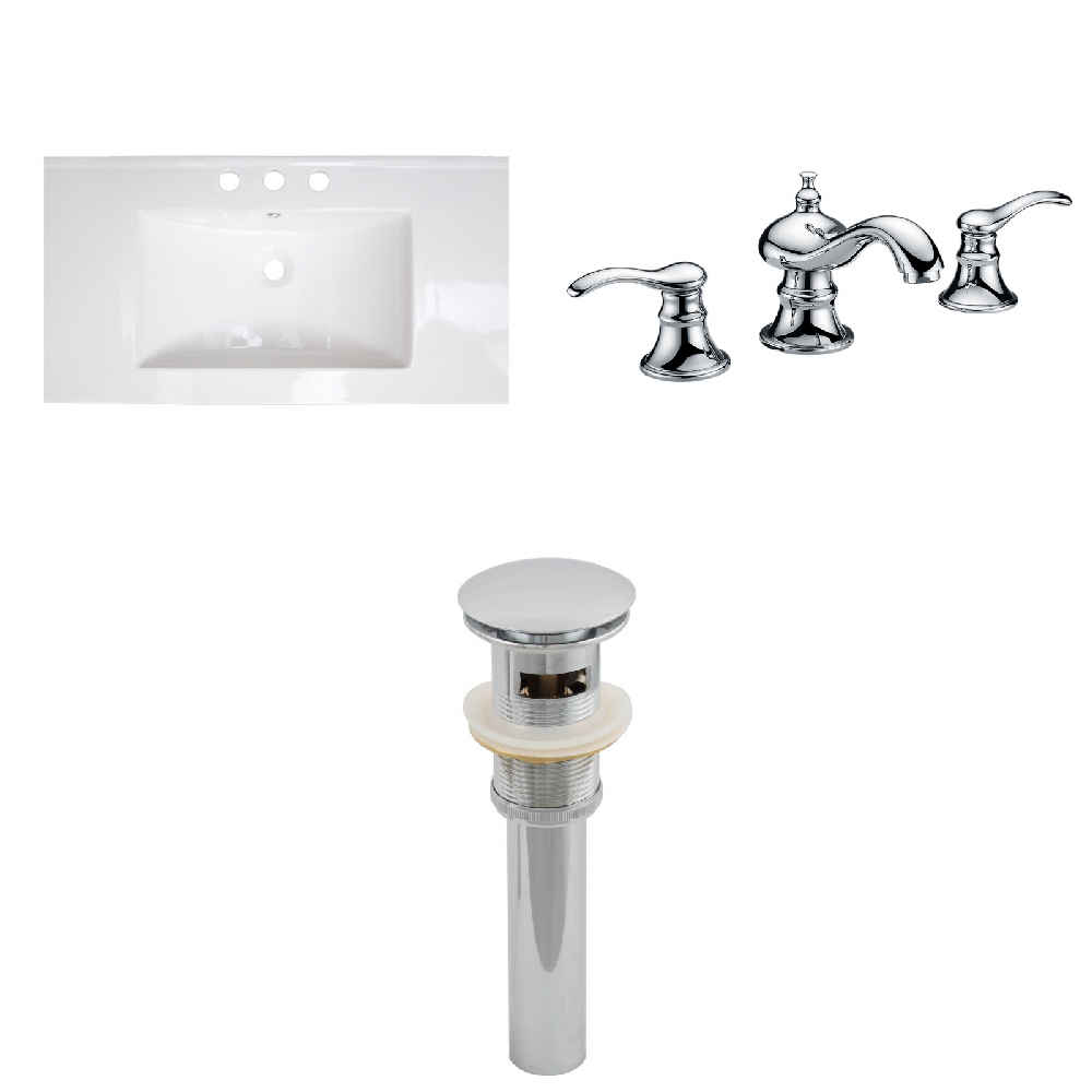 35.5-in. W 3H8-in. Ceramic Top Set In White Color - Overflow Drain Incl.