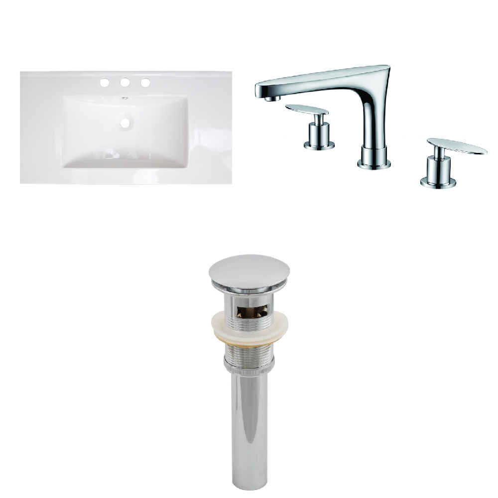 35.5-in. W 3H8-in. Ceramic Top Set In White Color - Overflow Drain Incl.