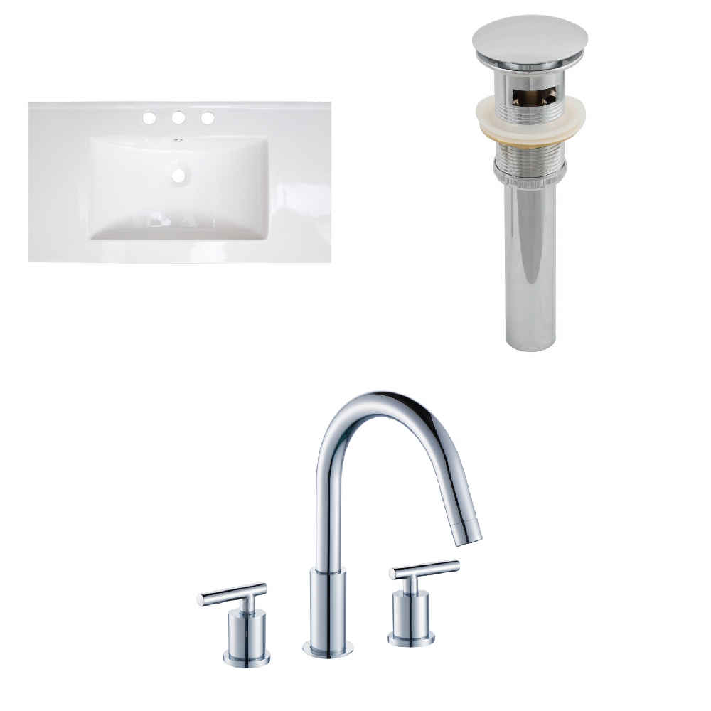 35.5-in. W 3H8-in. Ceramic Top Set In White Color - Overflow Drain Incl.