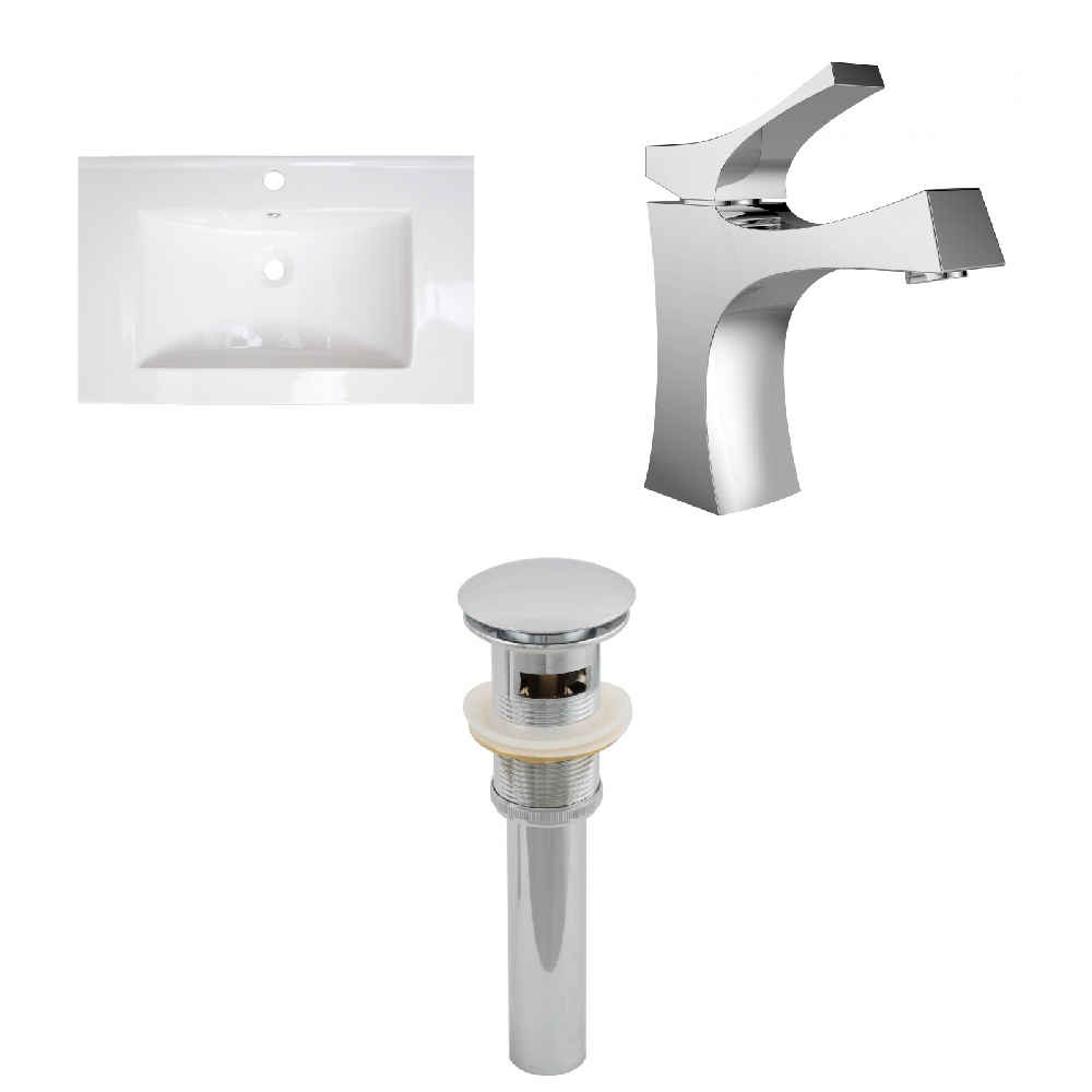 23.75-in. W 1 Hole Ceramic Top Set In White Color - Overflow Drain Incl.