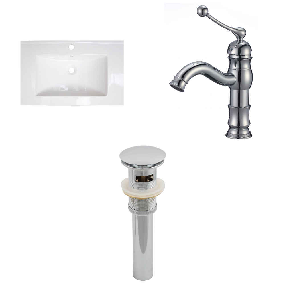 23.75-in. W 1 Hole Ceramic Top Set In White Color - Overflow Drain Incl.