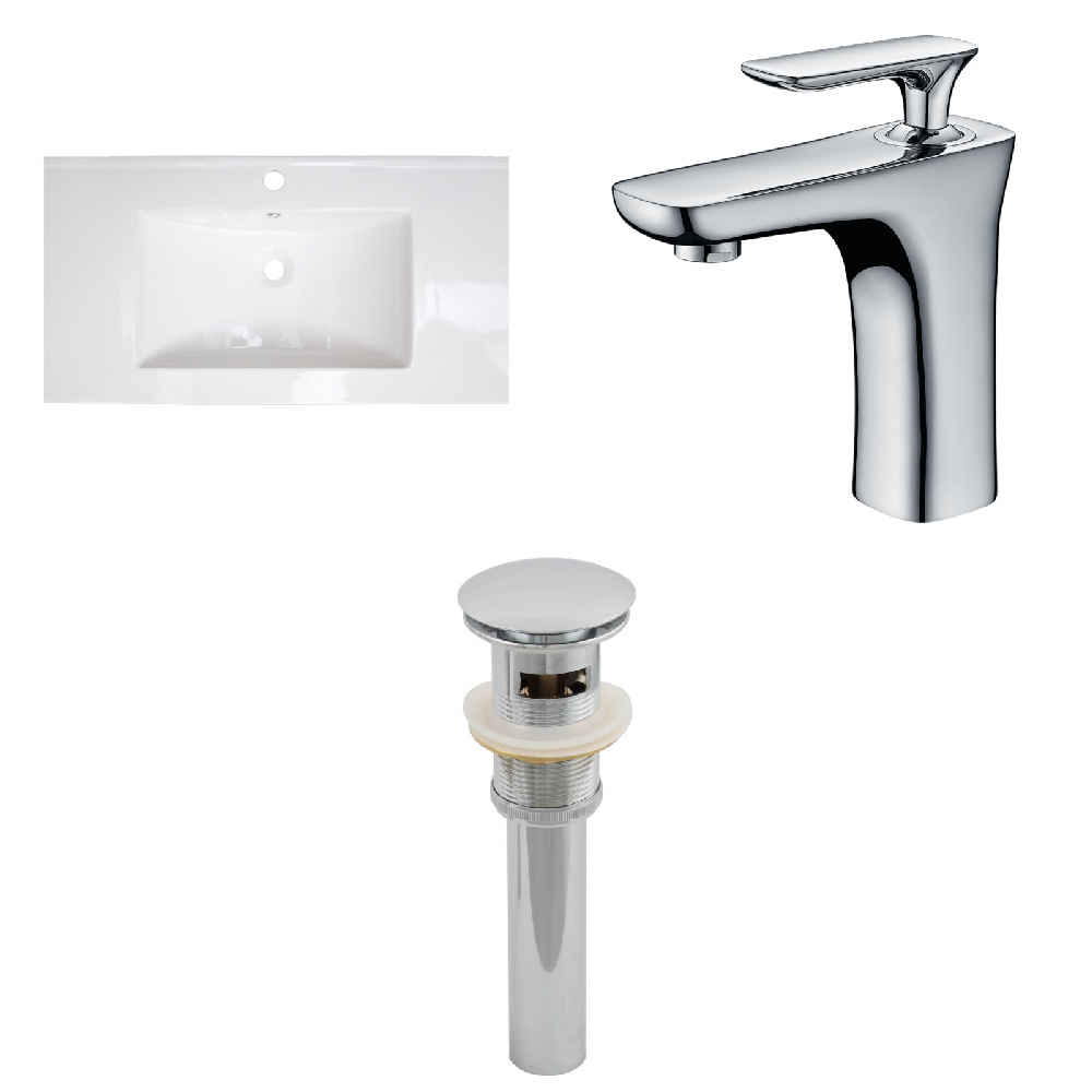 32-in. W 1 Hole Ceramic Top Set In White Color - Overflow Drain Incl.