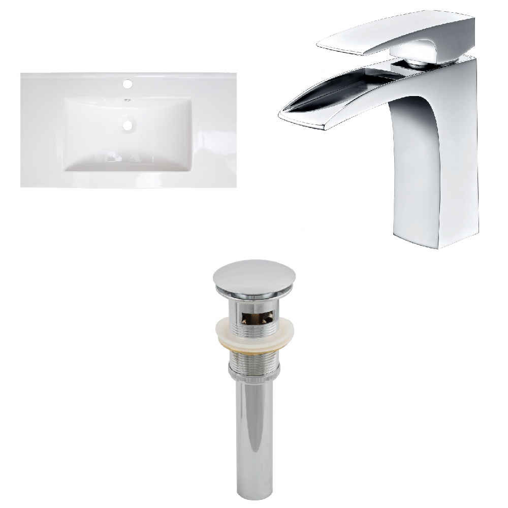 32-in. W 1 Hole Ceramic Top Set In White Color - Overflow Drain Incl.
