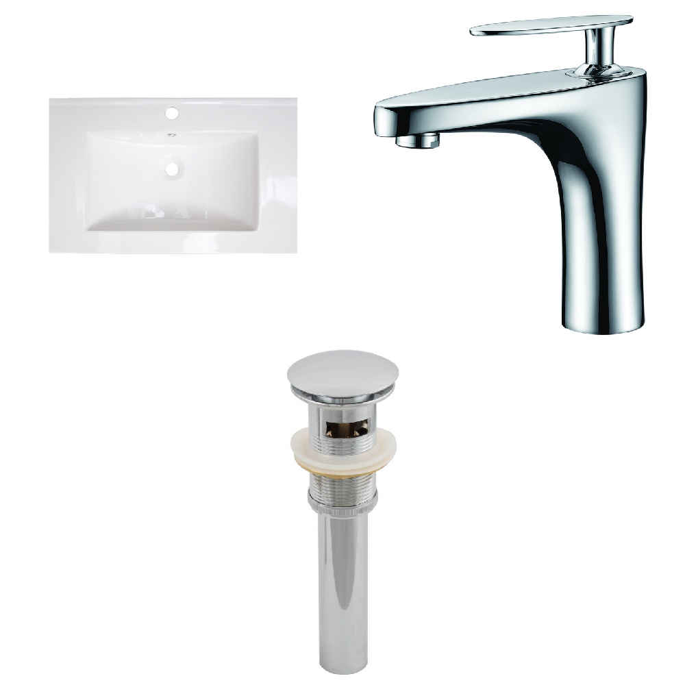 23.75-in. W 1 Hole Ceramic Top Set In White Color - Overflow Drain Incl.
