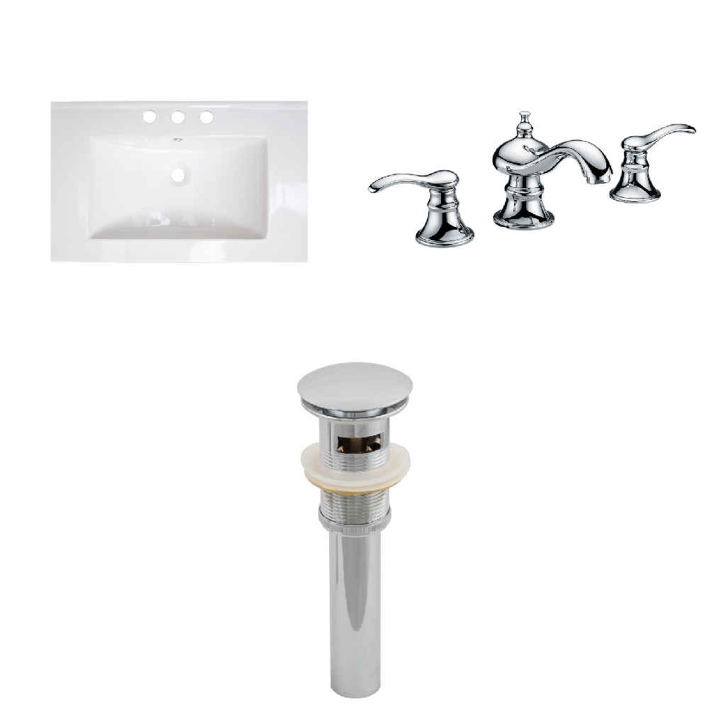 23.75-in. W 3H8-in. Ceramic Top Set In White Color - Overflow Drain Incl.