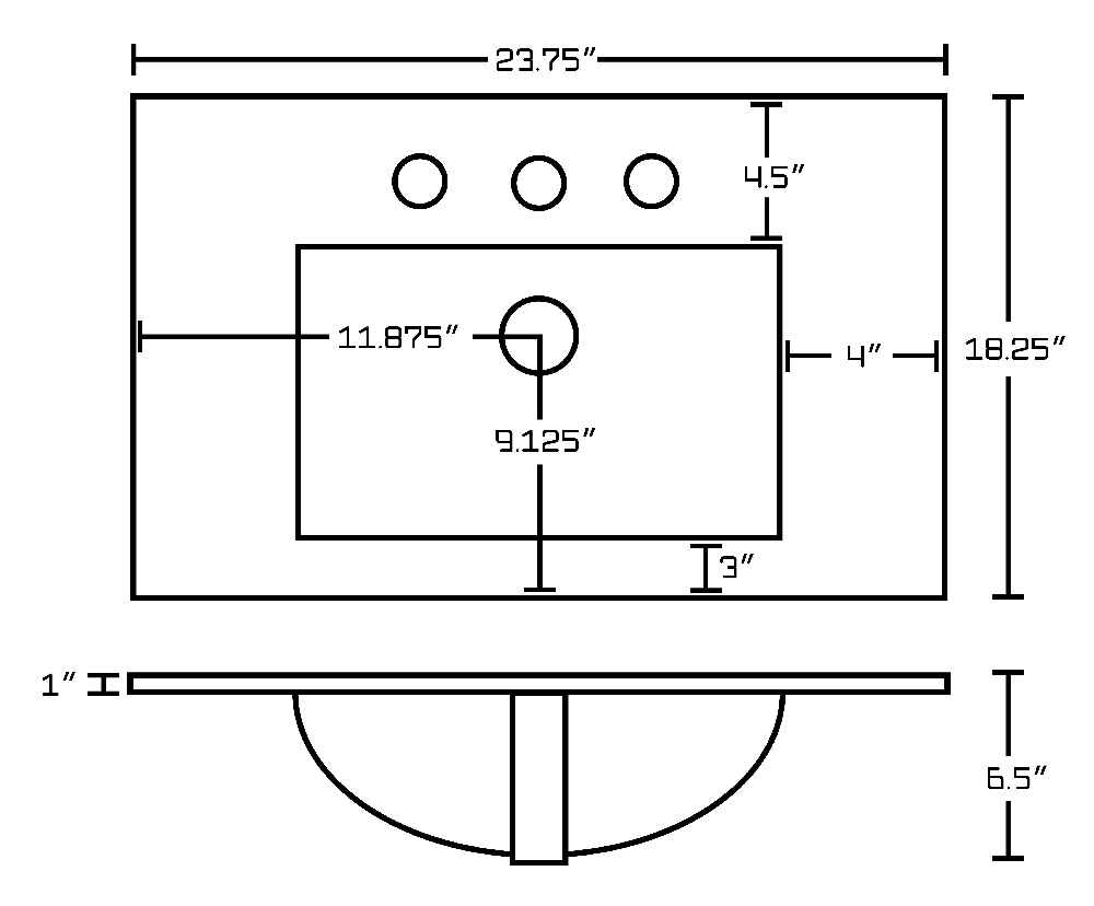 23.75-in. W 3H8-in. Ceramic Top Set In White Color - Overflow Drain Incl.