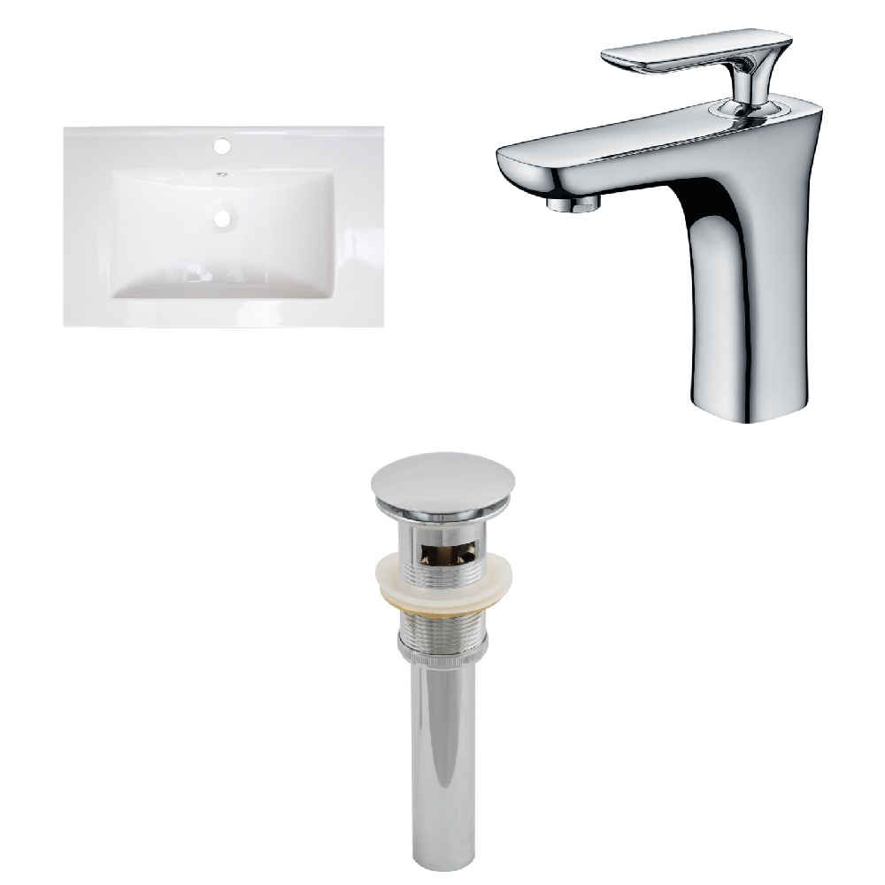 30-in. W 1 Hole Ceramic Top Set In White Color - Overflow Drain Incl.