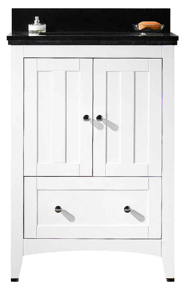 23.75-in. W Floor Mount White Vanity Set For 3H8-in. Drilling Black Galaxy Top Biscuit UM Sink