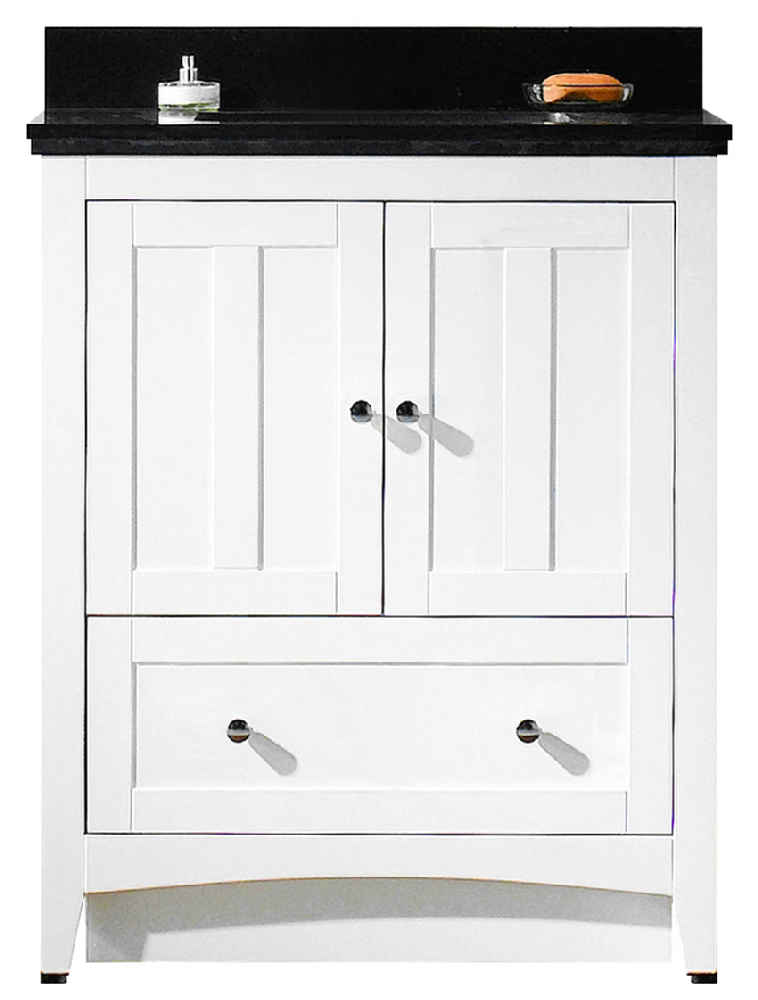 30.5-in. W Floor Mount White Vanity Set For 3H8-in. Drilling Black Galaxy Top Biscuit UM Sink