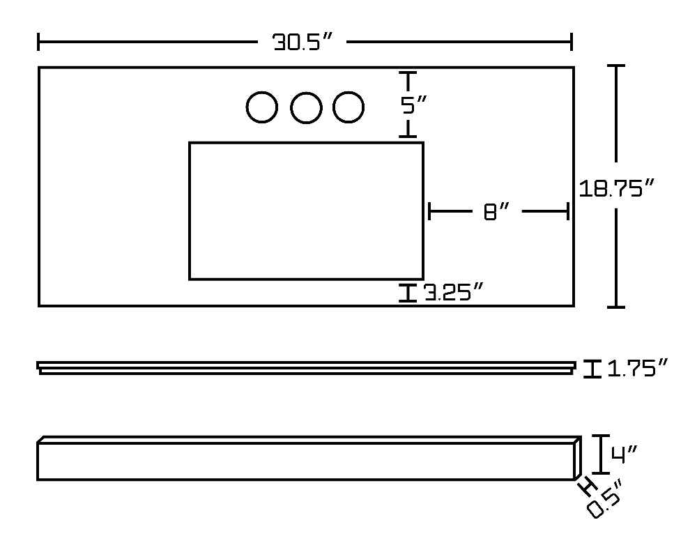 30.5-in. W Floor Mount White Vanity Set For 3H4-in. Drilling Black Galaxy Top White UM Sink