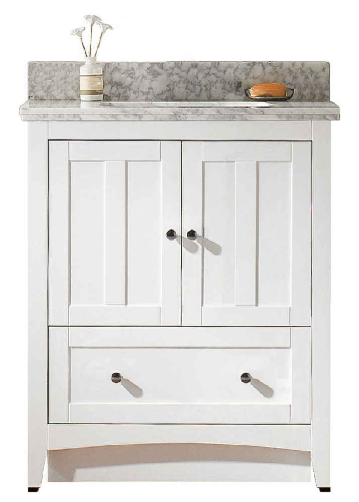 30.5-in. W Floor Mount White Vanity Set For 1 Hole Drilling Bianca Carara Top Biscuit UM Sink