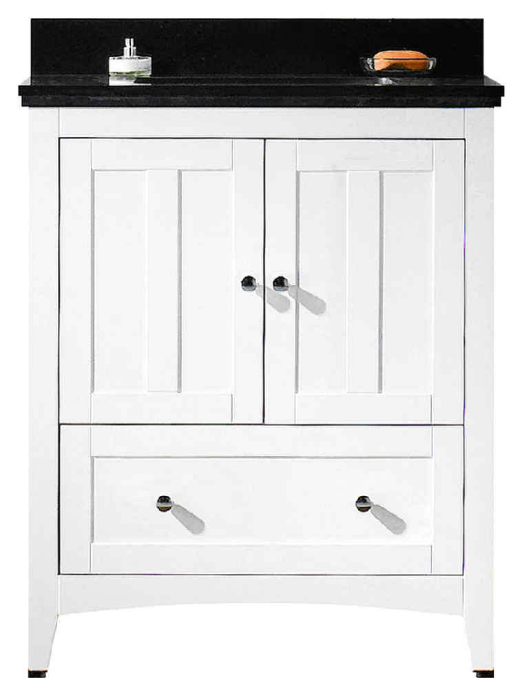 30.5-in. W Floor Mount White Vanity Set For 1 Hole Drilling Black Galaxy Top Biscuit UM Sink