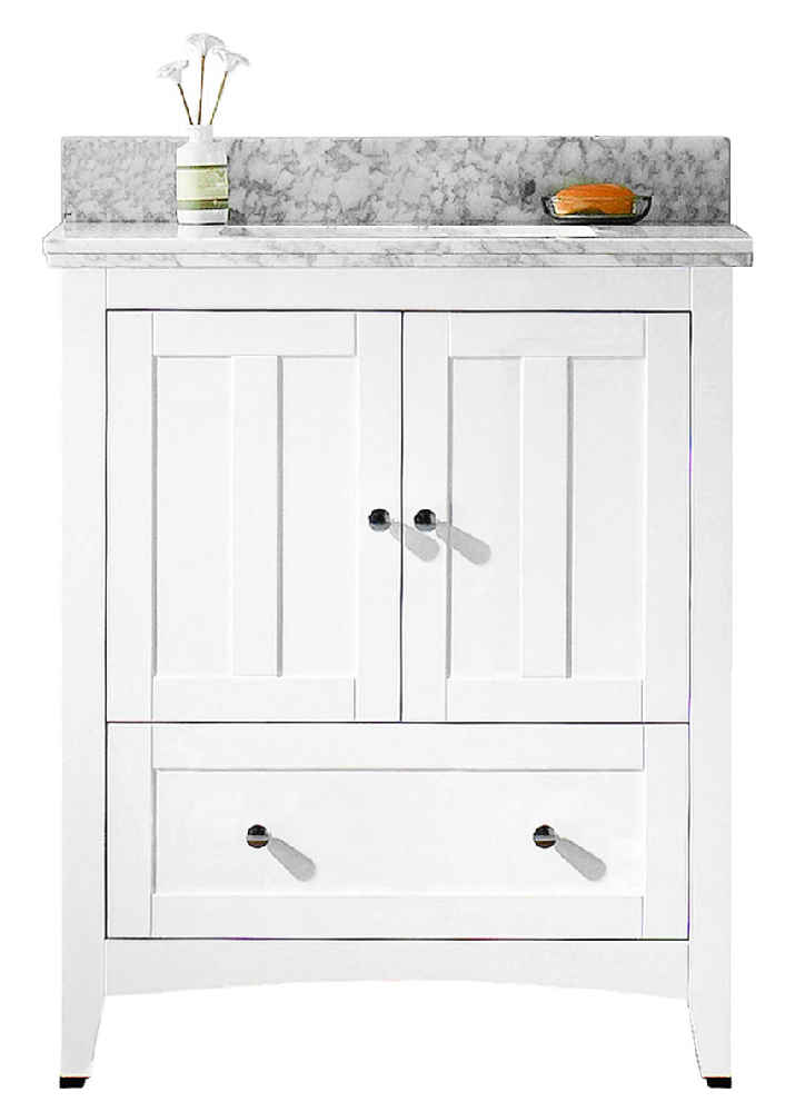 30.5-in. W Floor Mount White Vanity Set For 3H8-in. Drilling Bianca Carara Top Biscuit UM Sink