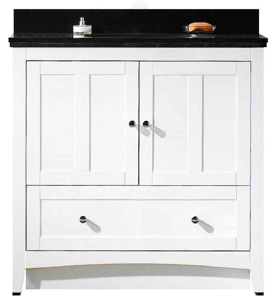 36-in. W Floor Mount White Vanity Set For 1 Hole Drilling Black Galaxy Top White UM Sink