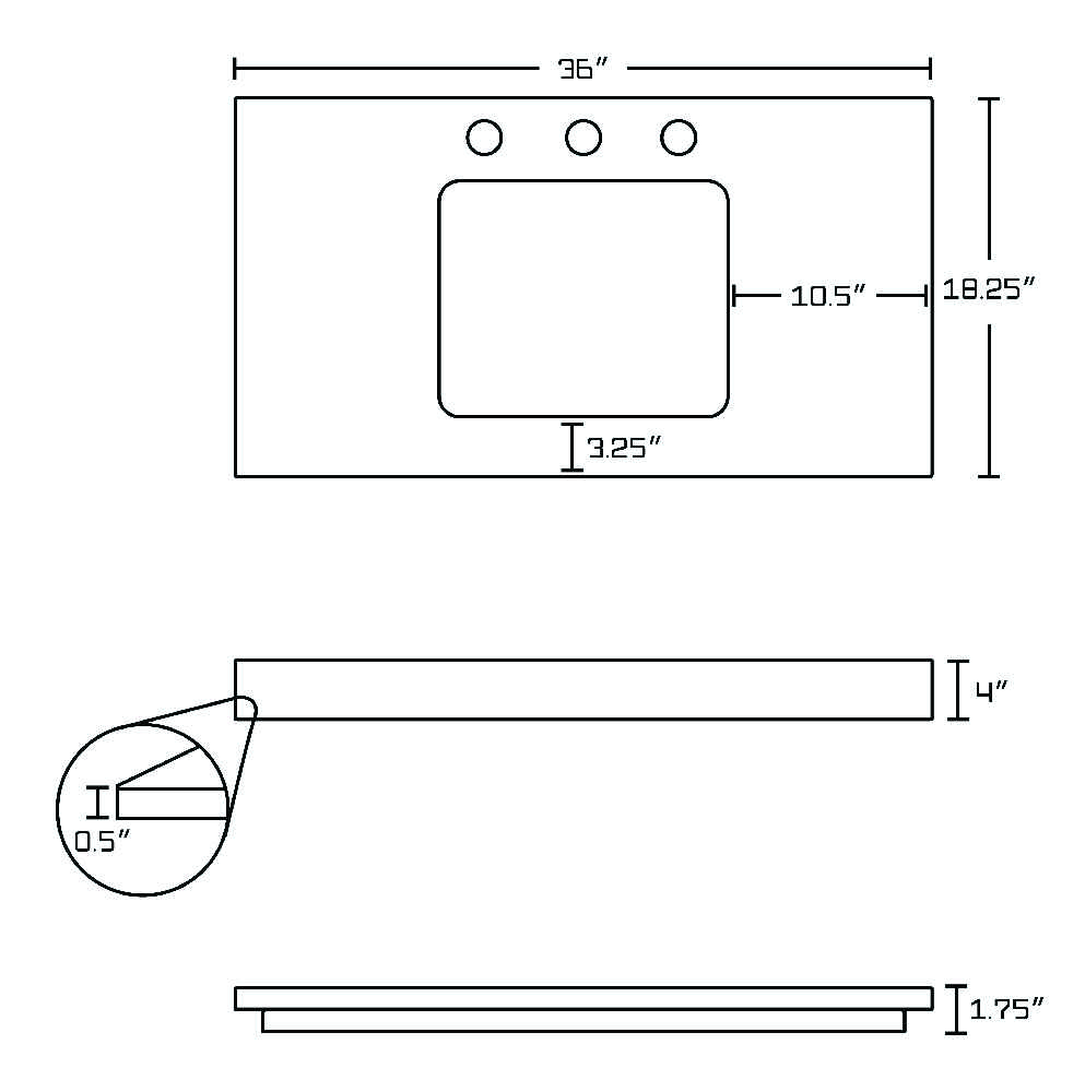 36-in. W Floor Mount White Vanity Set For 3H8-in. Drilling Black Galaxy Top Biscuit UM Sink