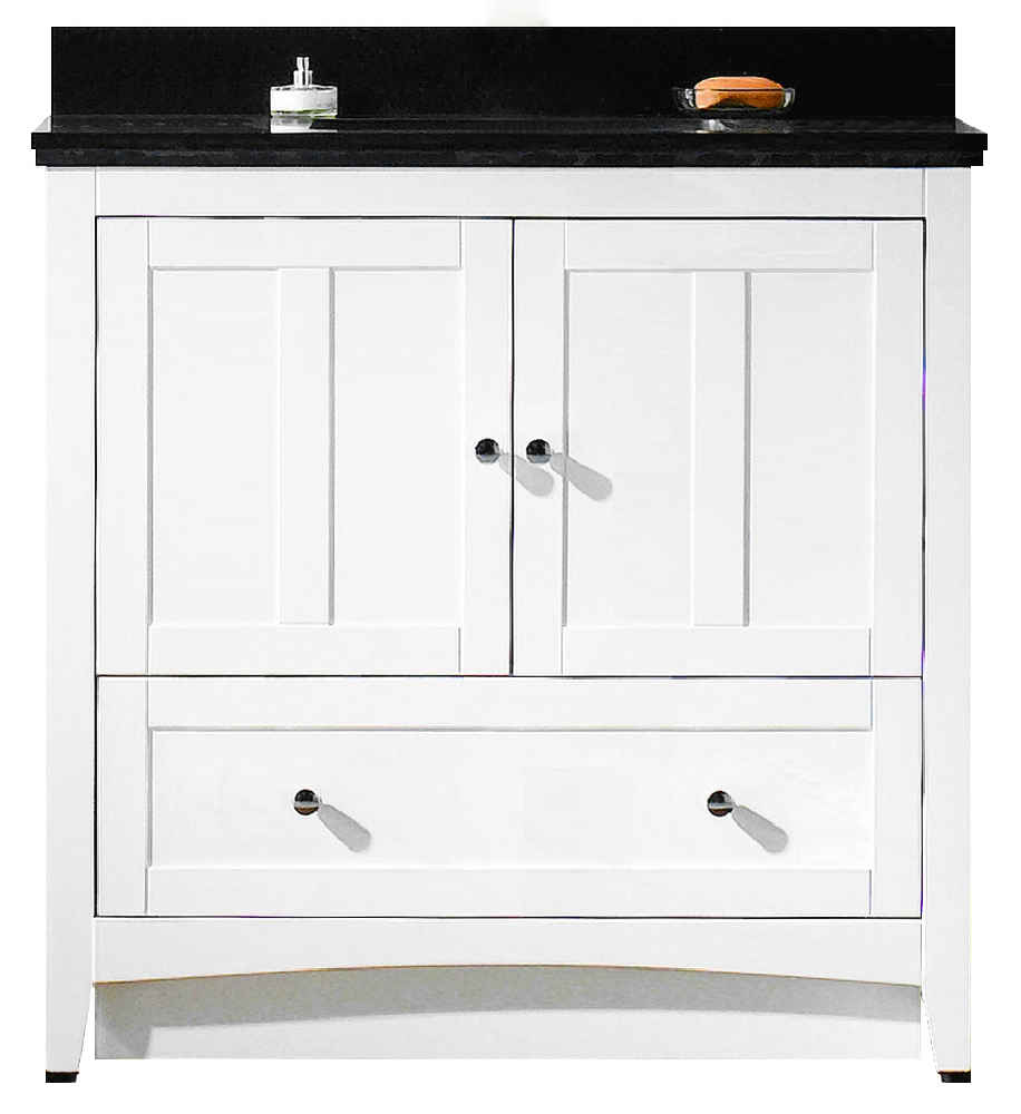36-in. W Floor Mount White Vanity Set For 3H8-in. Drilling Black Galaxy Top Biscuit UM Sink