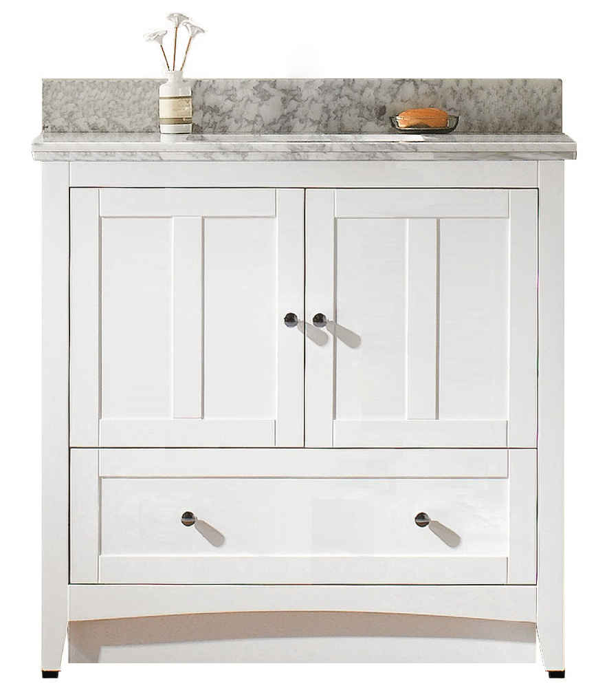 36-in. W Floor Mount White Vanity Set For 1 Hole Drilling Bianca Carara Top Biscuit UM Sink