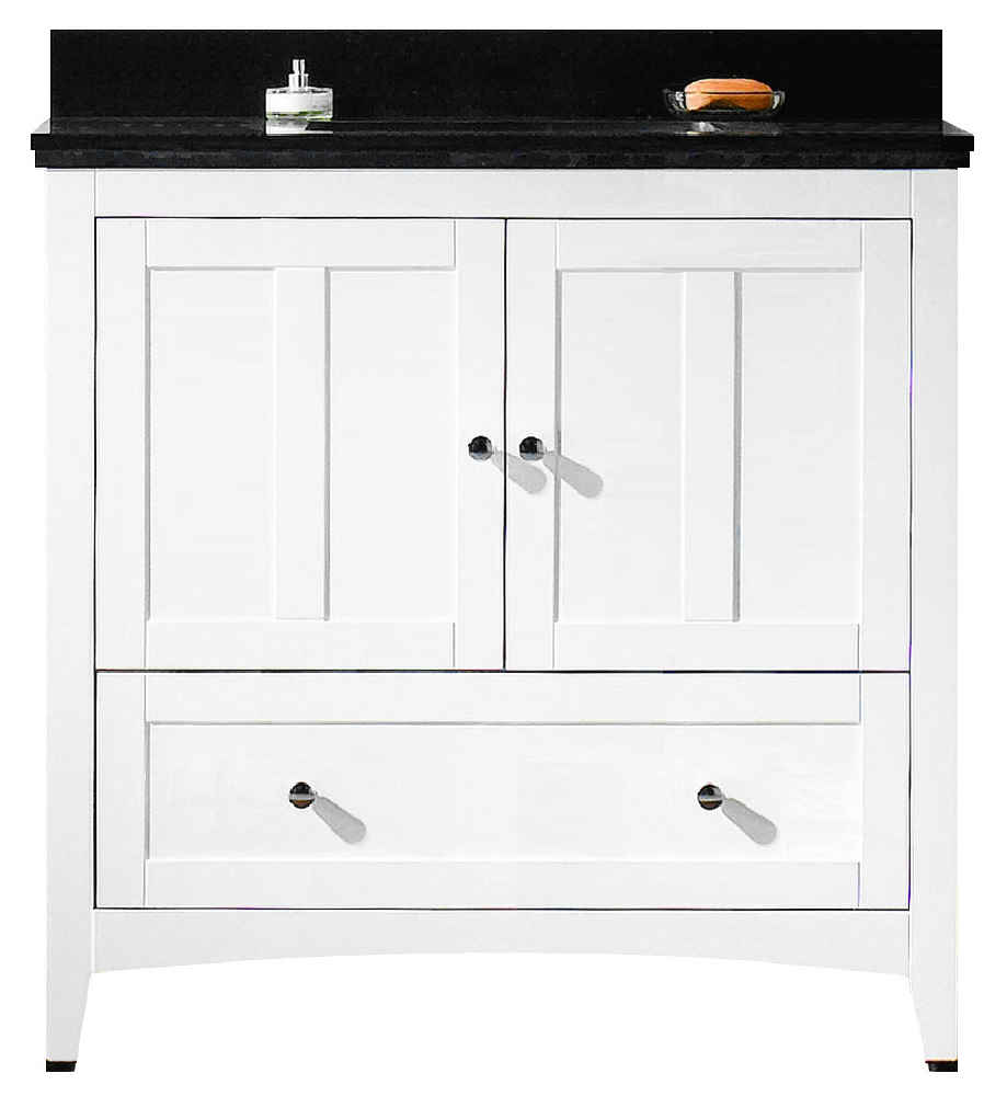 36-in. W Floor Mount White Vanity Set For 1 Hole Drilling Black Galaxy Top White UM Sink