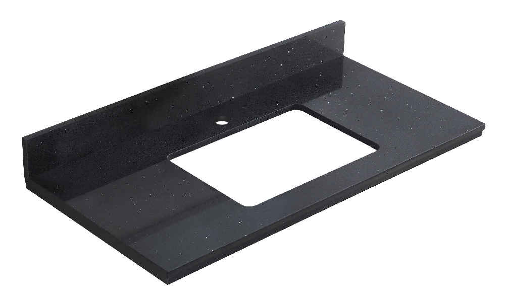 36-in. W Floor Mount White Vanity Set For 1 Hole Drilling Black Galaxy Top Biscuit UM Sink