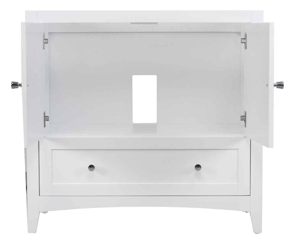 36-in. W Floor Mount White Vanity Set For 3H8-in. Drilling Black Galaxy Top Biscuit UM Sink