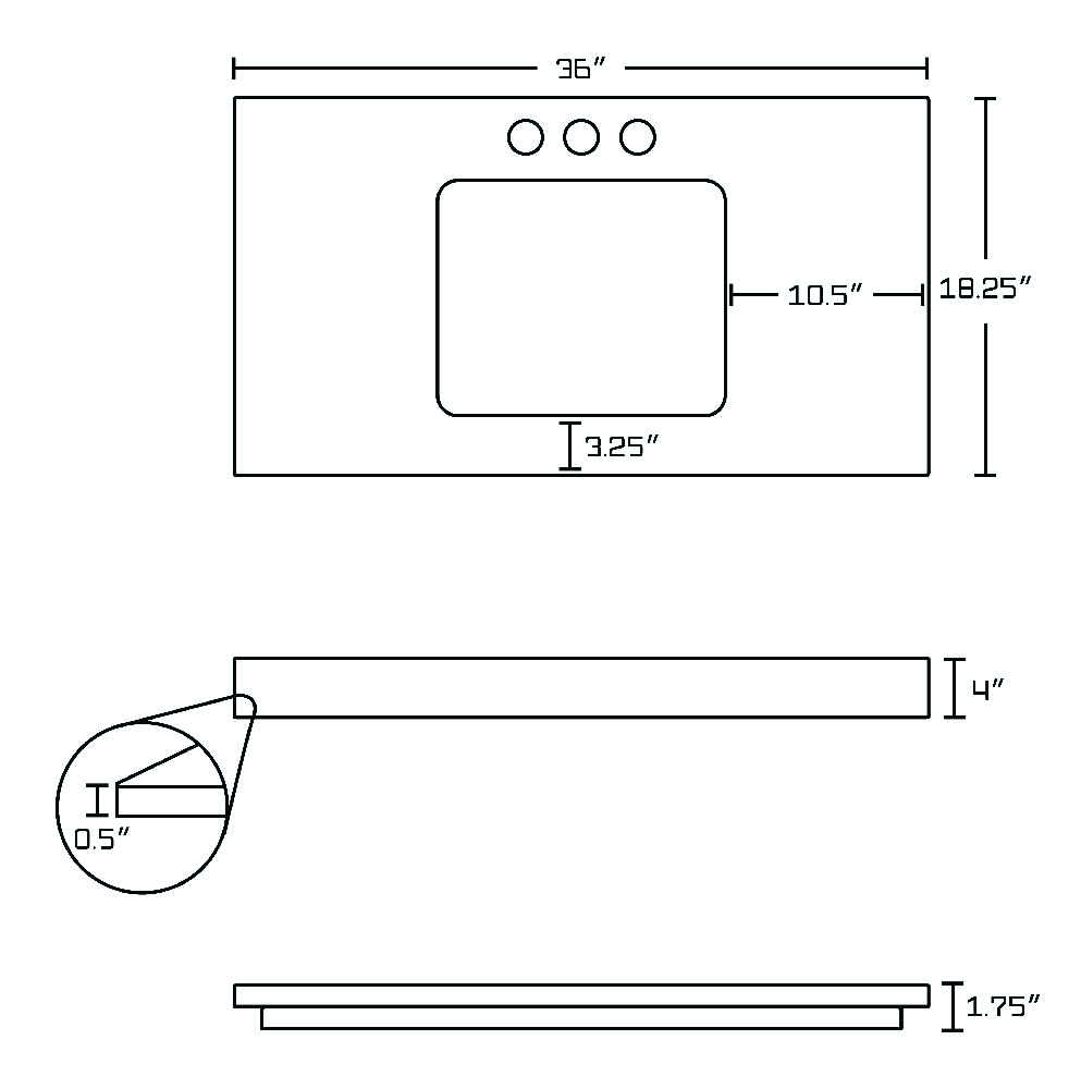 36-in. W Floor Mount White Vanity Set For 3H4-in. Drilling Black Galaxy Top Biscuit UM Sink