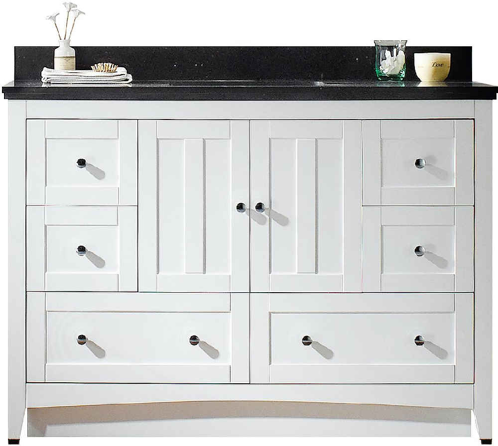 47.6-in. W Floor Mount White Vanity Set For 3H4-in. Drilling Black Galaxy Top Biscuit UM Sink