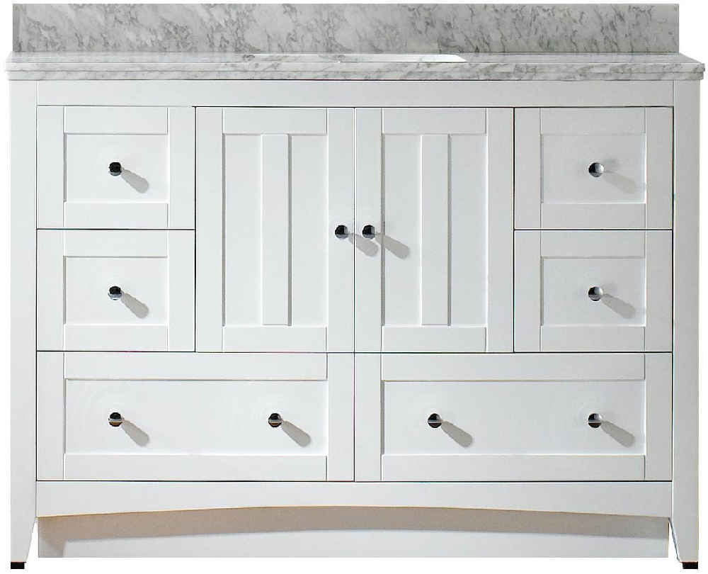 47.5-in. W Floor Mount White Vanity Set For 1 Hole Drilling Bianca Carara Top White UM Sink