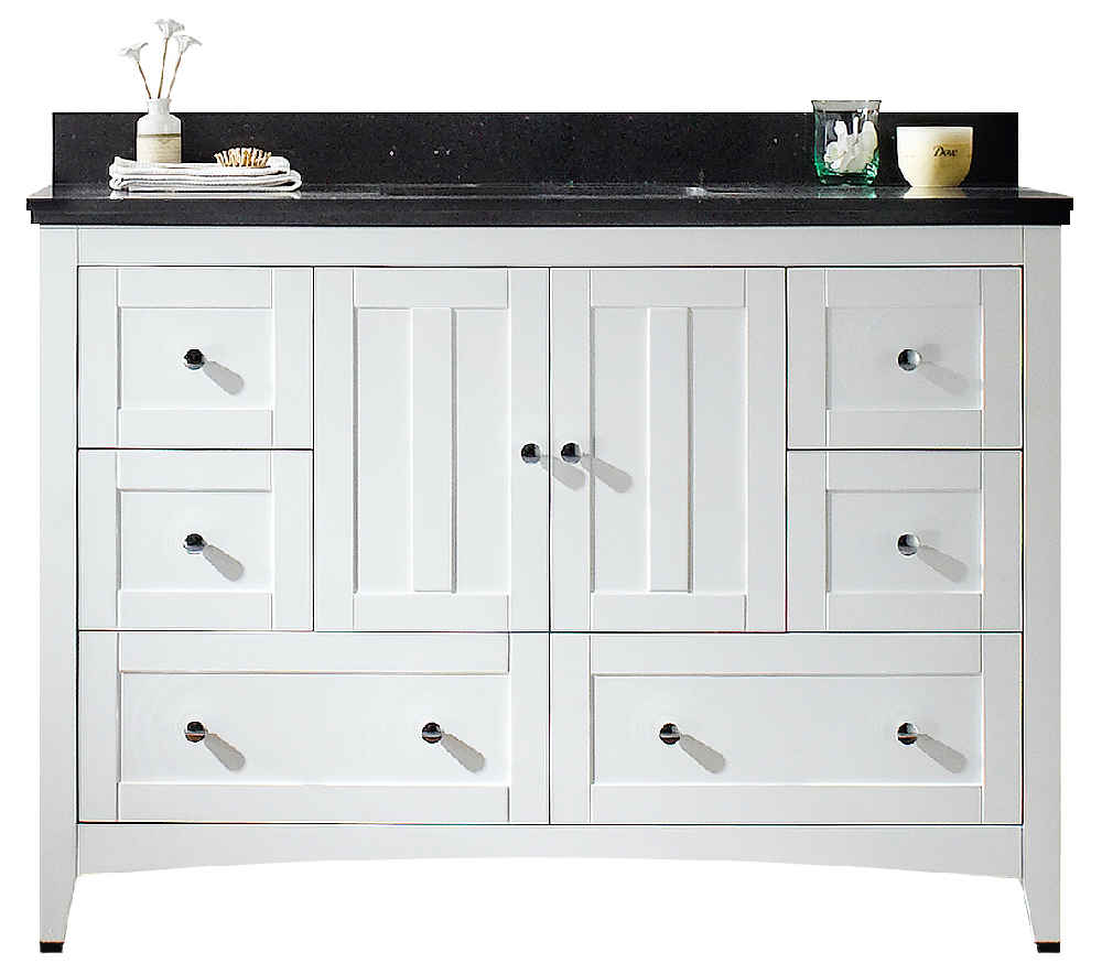 47.6-in. W Floor Mount White Vanity Set For 1 Hole Drilling Black Galaxy Top Biscuit UM Sink