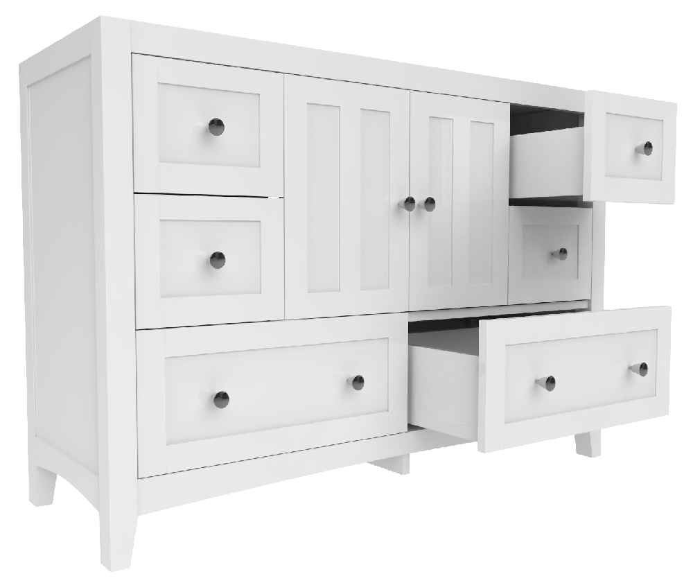 47.6-in. W Floor Mount White Vanity Set For 3H8-in. Drilling Black Galaxy Top Biscuit UM Sink