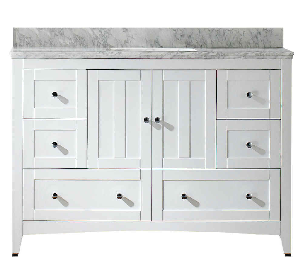 47.5-in. W Floor Mount White Vanity Set For 3H4-in. Drilling Bianca Carara Top Biscuit UM Sink