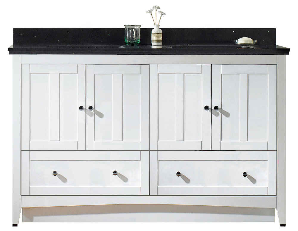 59-in. W Floor Mount White Vanity Set For 3H4-in. Drilling Black Galaxy Top Biscuit UM Sink