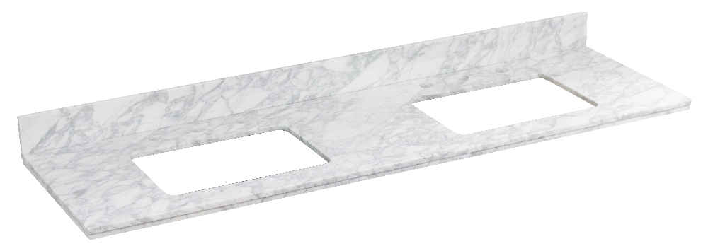59-in. W Floor Mount White Vanity Set For 3H8-in. Drilling Bianca Carara Top Biscuit UM Sink