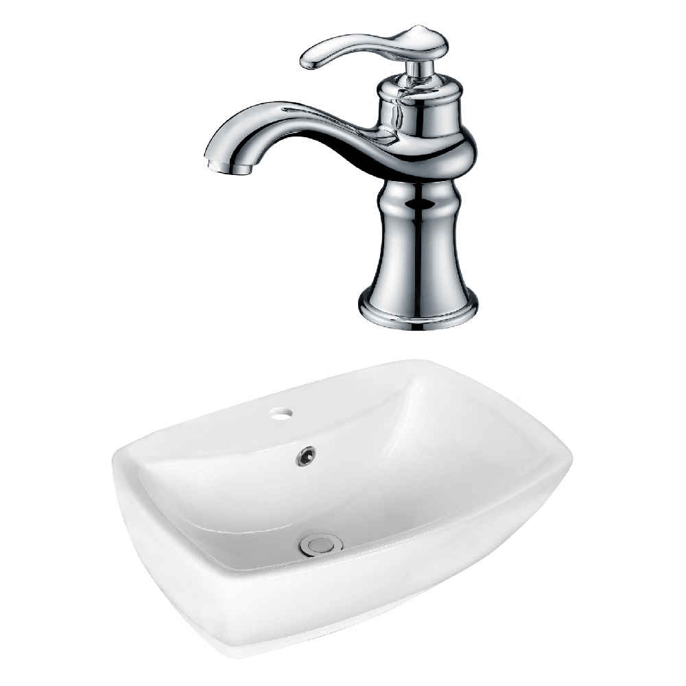 21.75-in. x 15.75-in. Rectangle Bathroom Vessel Sink Set White Enamel Glaze