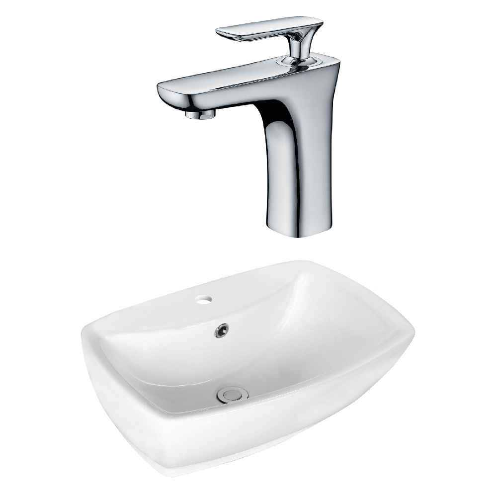 21.75-in. x 15.75-in. Rectangle Bathroom Vessel Sink Set White Enamel Glaze